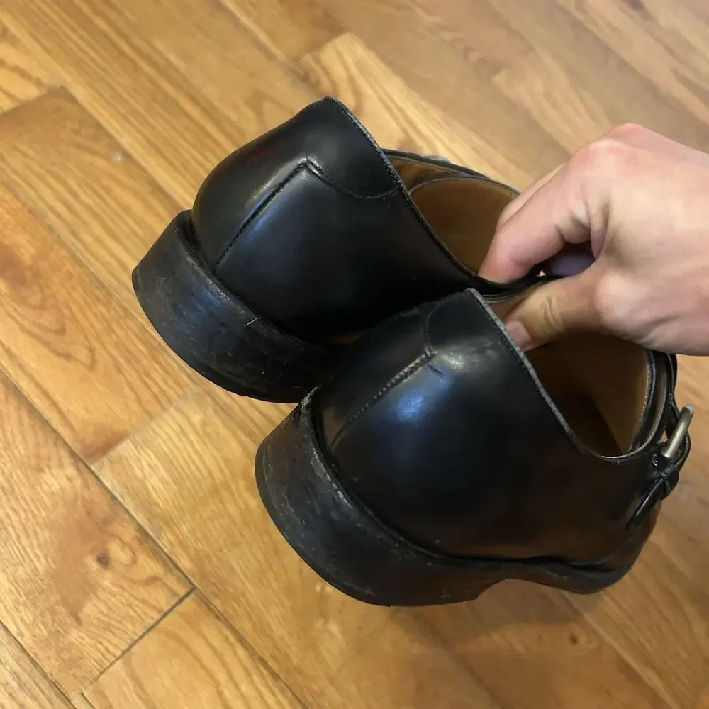 Vintage Salvatore Ferragamo Monk Strap Black Leather Oxford Shoes Size 8.5 E